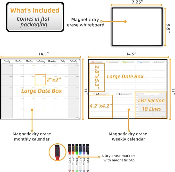 JJPRO Magnetic Dry Erase Monthly Calendar and Weekly Whiteboard for Fridge-Monthly Planner,Weekly Dry Erase Board for Refrigerators,One Bonus Notepad/to Do/Grocery List