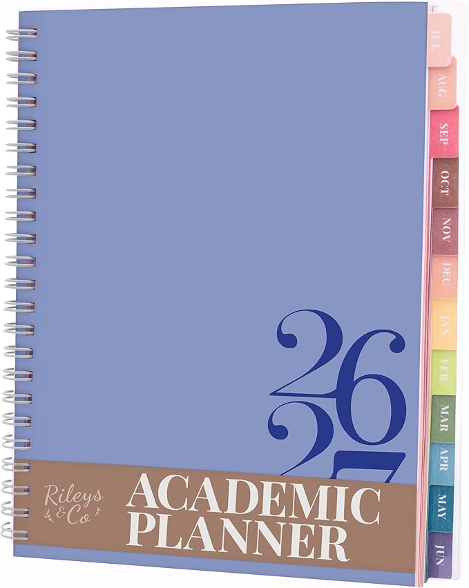 Rileys Academic Planner 2026-2027, Daily, Weekly & Monthly Planner, July 2026 - June 2027, Student Notes Pages, Twin-Wire Binding, Weekly Agenda for School & Work (8 x 6-Inches, Classic, Blue)