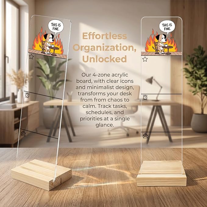 Sticky Notes Monitor Memo Board Acrylic Holder with Removable Wooden Base, This is Fine Dog Meme Logo Desk Set with 200 Sheets Two Sizes Sticky Notes, Office Desk Accessories Organizer