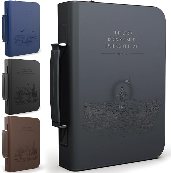 DEHITE Bible Cover Case for Men – Bible Carrying Case for Men – Grey Extra Large Holder – Bag Fits Book 11.12 x 8 x 2.12 in – Pen Slots – Zippered Pocket – Premium Faux Leather – Christian Gift