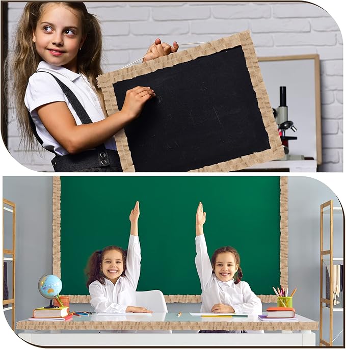 6 Rolls Ruffled Bulletin Board Borders for Classroom Decor Farmhouse Classroom Decor Burlap Bulletin Borders DIY Border Trims Crafts Classroom Home Decoration (Light Brown, 2 x 94.5 Inch)