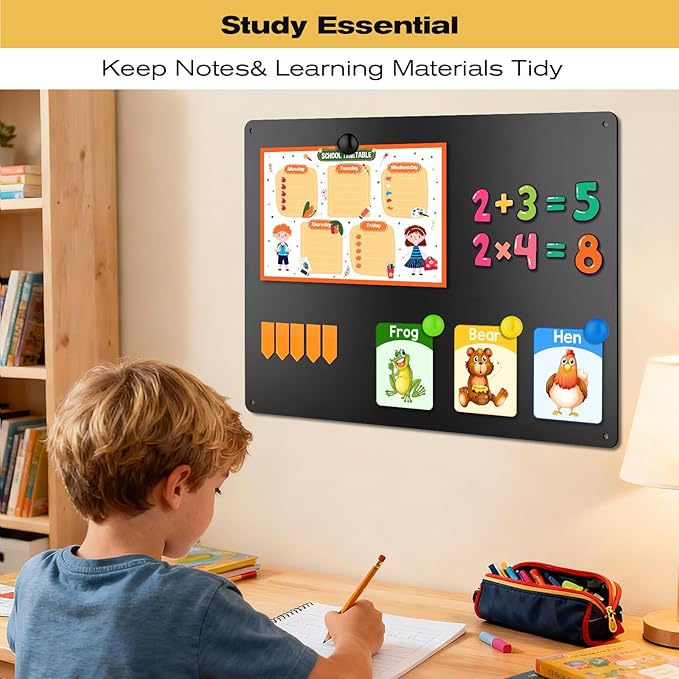 24" x 36" Magnetic Board, Black Magnet Bulletin Board to Display Magnetic Letters, Metal Board for Wall, Refrigerator Photo, with Dual Lock Tape and Screws, Marker Pen