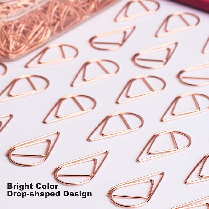 70 Pieces Rose Gold Cute Paper Clips Large, VENCINK Smooth Stainless Steel Drop-Shaped Wire Paperclips for Office Supplies Wedding Women Girls Kids Students Paper Work