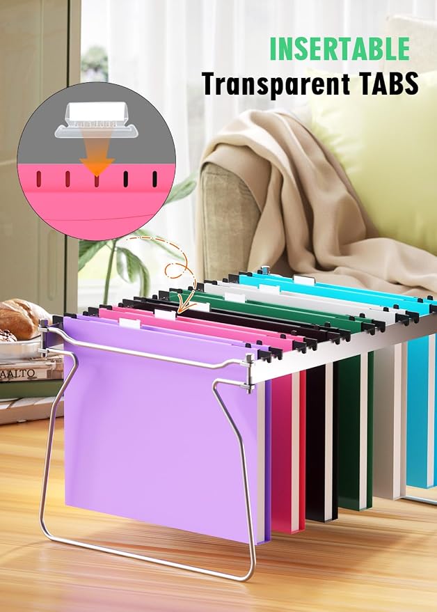 Extra Capacity Plastic Hanging File Folder, 12 Pack Reinforced Hang Folders Letter Size, Heavy Duty 1 Inch Expansion Filing Cabinet Folders, for Bulk Files, Medical Charts, Assorted Colors