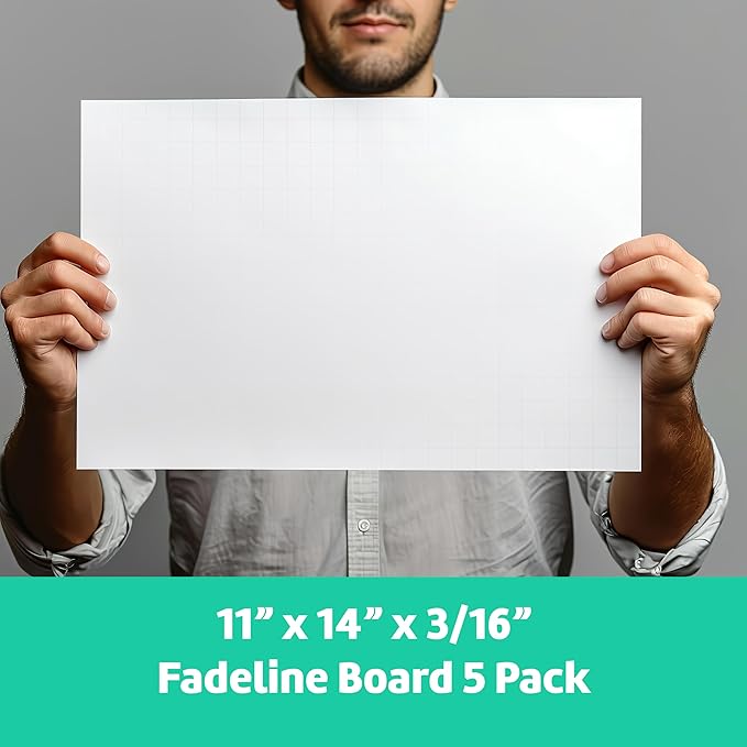 Flipside Products 11" x 14" Fade-Line White Poster Foam Board 3/16'' Thick, 1/2" Subtle Grid Lines for Alignment & Visual Layouts, Arts, and Crafts, Pack of 10