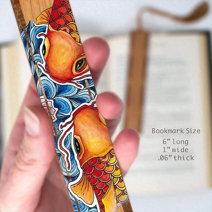 Japanese Koi Fish by Christi Sobel Wooden Bookmark | Colorful Koi Pond Art | Gift for Fish Lovers, Pond Enthusiasts, Nature Lovers, Gardeners & Readers | Handmade in the USA