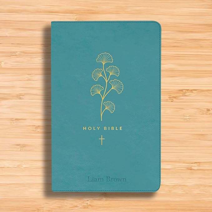 Personalized NLT Bible Faux Leather New Living Translation Bible Small Print Size with Gold Floral Design | Custom with Name, Date or Text | Gift for Religious Celebrations | Teal
