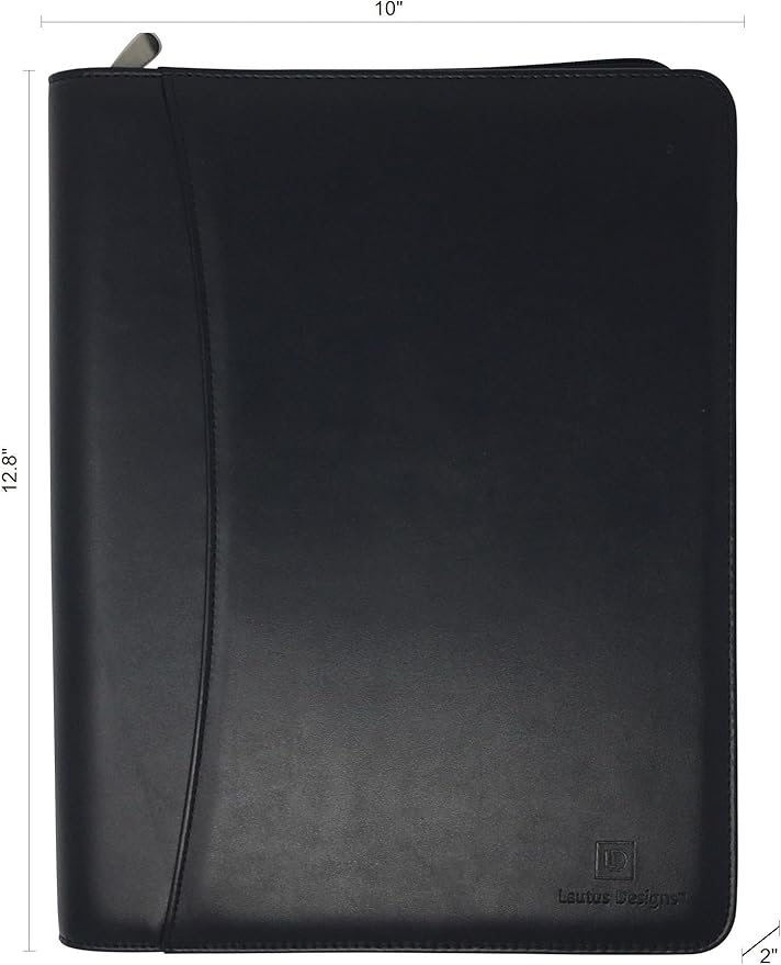 Customized Black Zippered Portfolio Binder - Engraved PU Leather Business Portfolio Organizer - Padfolio for Men & Women with US Letter Notepad, 10.5 Inch Tablet Pocket & Gift Box by Lautus Designs