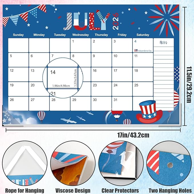 GuassLee Desk Calendar 2026 - Colorful Desk Calendar from Sep. 2025-Mar. 2027, 17 x 11.5 inches, 19 Monthly Calendar with Hanging Rope, Notes and Large Ruled Blocks for Home School Office