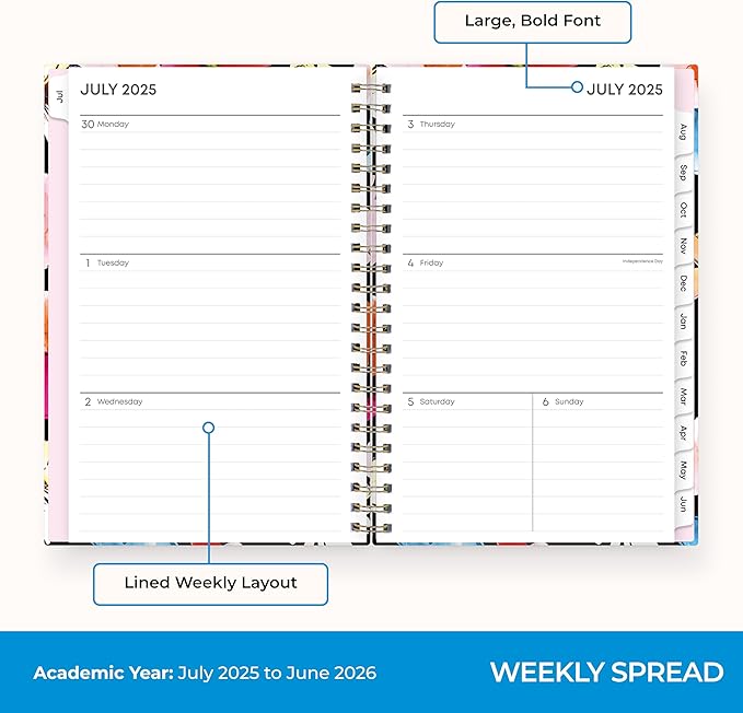 Blue Sky 2025-2026 Weekly and Monthly Academic Year Planner Calendar, July 2025 - June 2026, 5" x 8", Hard Cover, Wirebound, Storage Pocket, Laminated Tabs, Stickers, Pop Garden