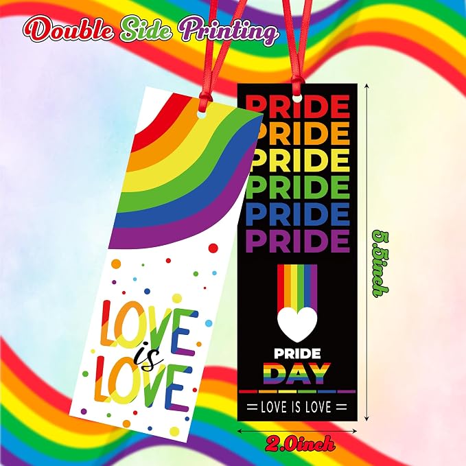 Haooryx Pride Day Rainbow Bookmarks - 246cs LGBTQ Pride Theme Bookmarks Love Equality Love is Love Rainbow Flag Heart Book Mark for Pride Day Gay Party Favors Supplies Decor Awareness Seminar Supplies