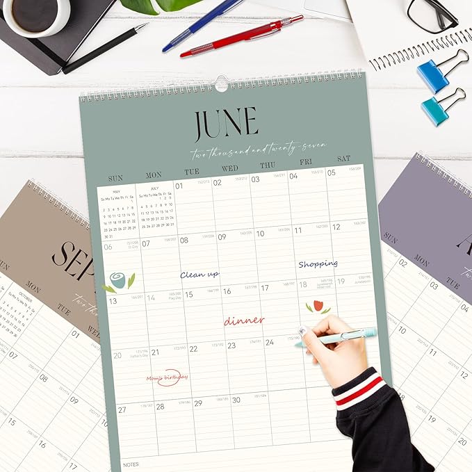 GuassLee Large Wall Calendar 2026-2027,22"x 15" Vertical Jumbo Desktop/Wall Calendar from Jun. 2026 to Dec. 2027,19-Month Hanging Planner with Julian Date for Office Home Organizing