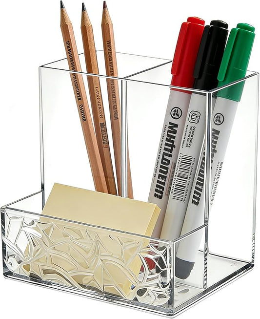 Clear PET Pen Holder, 3 Compartment Desk Organizer, Shatter-Resistant, Stronger Than Acrylic, for Office Home School Bathroom Makeup