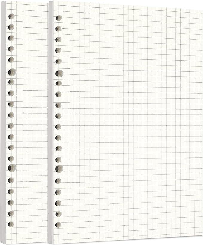 Zelten Loose Leaf Punched Paper Refills Paper for Personal Organizer Diary Notebook Refillable Planner (Squared, A5/20 Hole)
