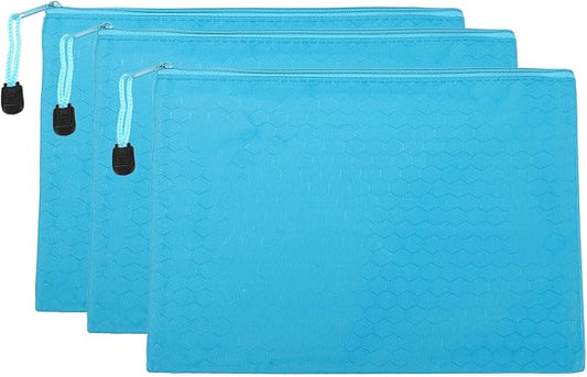 PATIKIL Waterproof Zipper File Bags, 3 Pack A5 Document Holders Pencil Pouch for Office, Light Blue