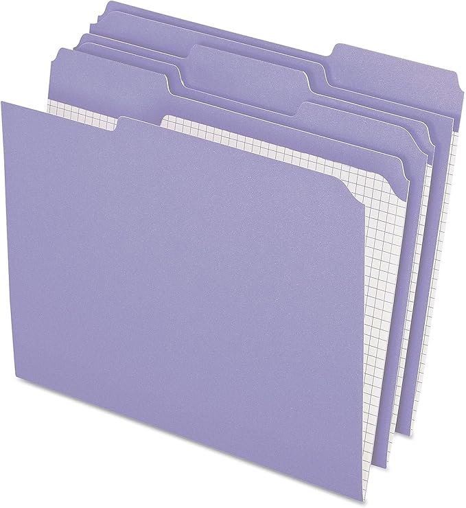 Pendaflex Color File Folders with Interior Grid, Letter Size, Lavender, 1/3 Cut, 100/BX (R152 1/3 LAV)