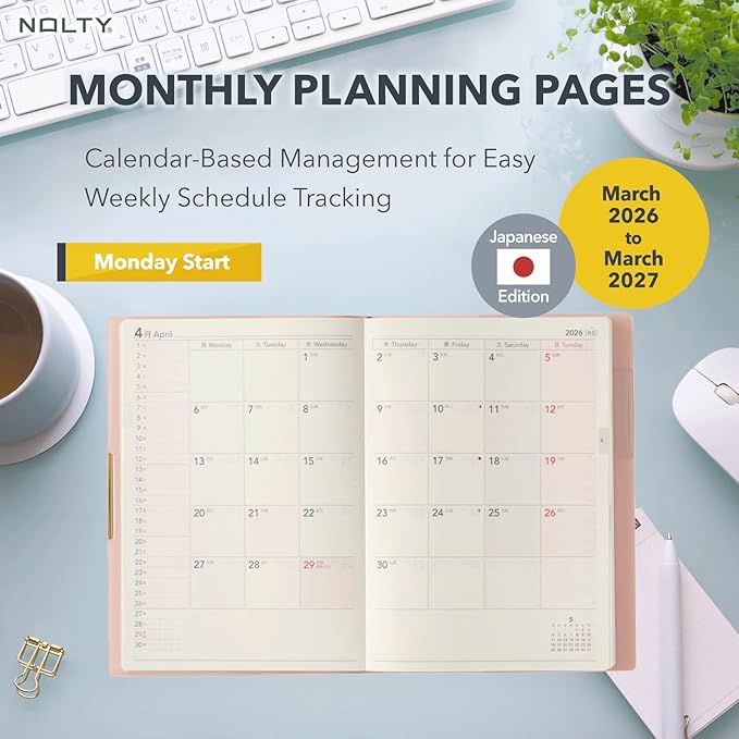 NOLTY Ecri Plus B6-8 Weekly Planner 2026, April Start, Japanese Edition, Pink, 2026-9857