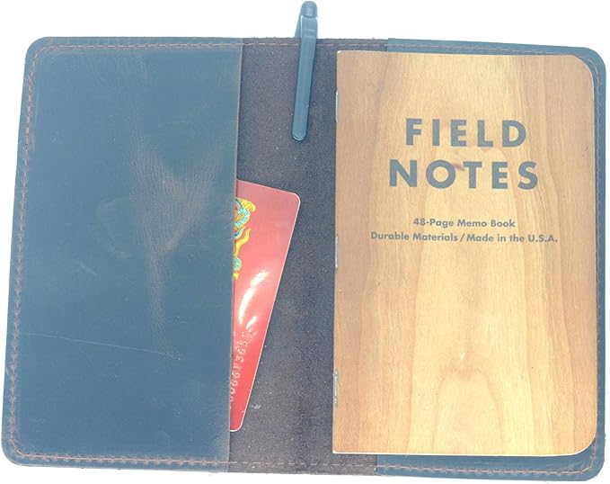 JJNUSA Distressed Leather Checkbook Journal Cover for Field Notes Moleskine Cahier Notebook Pocket size 3.5" X 5.5" Vintage Refillable Notepad (Dark Brown)