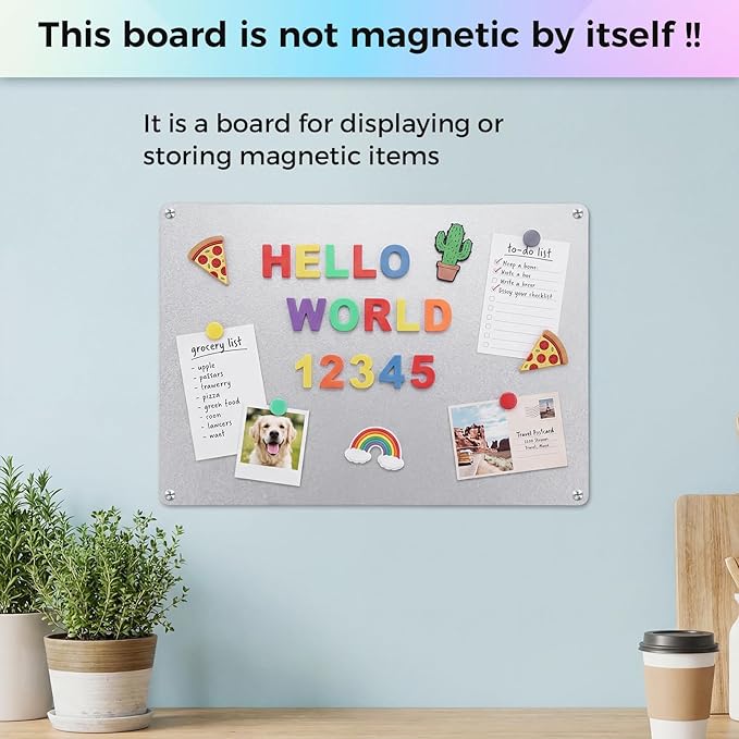 Thboxes 2 Pack Magnetic Board, 17" x 11.8" Metal Magnet Board for Wall Magnet Bulletin Boards for Cabinet Refrigerator Home Office to Display Magnetic Spice Jars Fridge Magnets Notes Photos (Silver)