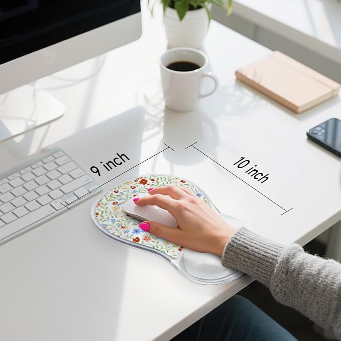 AUPET Ergonomic Mouse Pad with Gel Wrist Support – Non-Slip Mouse Mat with Comfortable Memory Gel Cushion – Relieves Wrist Pain – Designer Pattern for Home Office & Gaming (Colorful Ditsy)