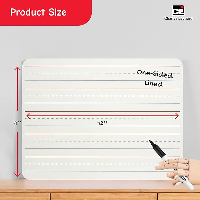 Charles Leonard Dry Erase Board Classroom Pack - Mini Lapboard School Supplies – Set of 12 One-Sided Lined Dry Erasable White Boards, 9x12 Inches (35115)