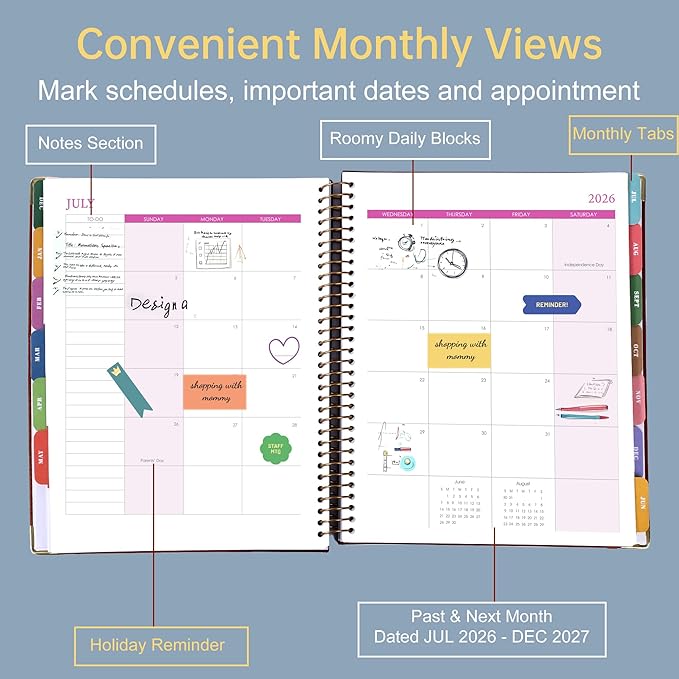 Yoment Planner 2026-2027 Weekly and Monthly 8.5"x11" Large Hardcover Planner from Jul 2026 - Dec 2027 18 Months Calendar Planners for Women Men Yearly Agenda Daily Weekly Planning with Tabs, Sky