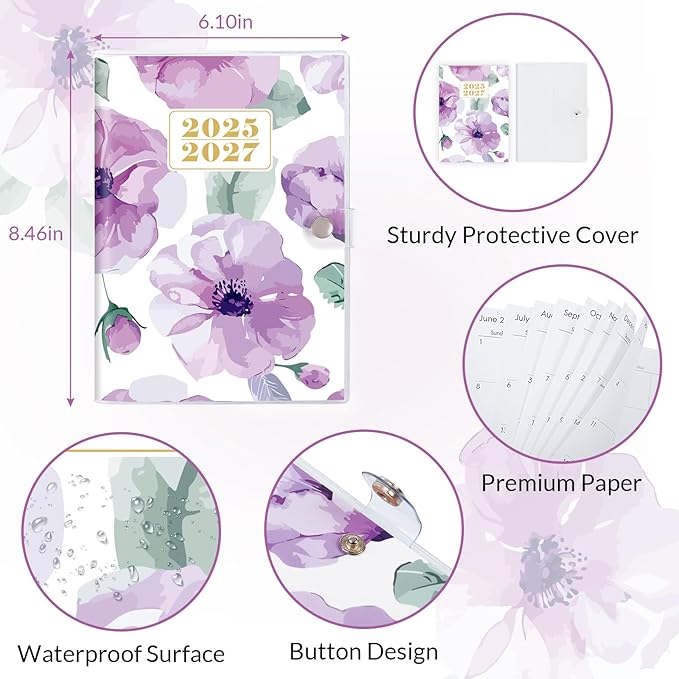Monthly Planner 2025-2027, Monthly Calendar (July 2025 Until December 2027), 5.9'' x 8.4'', A5 Planner with PVC Cover, Perfect for Office, School Organizing Planning - Purple