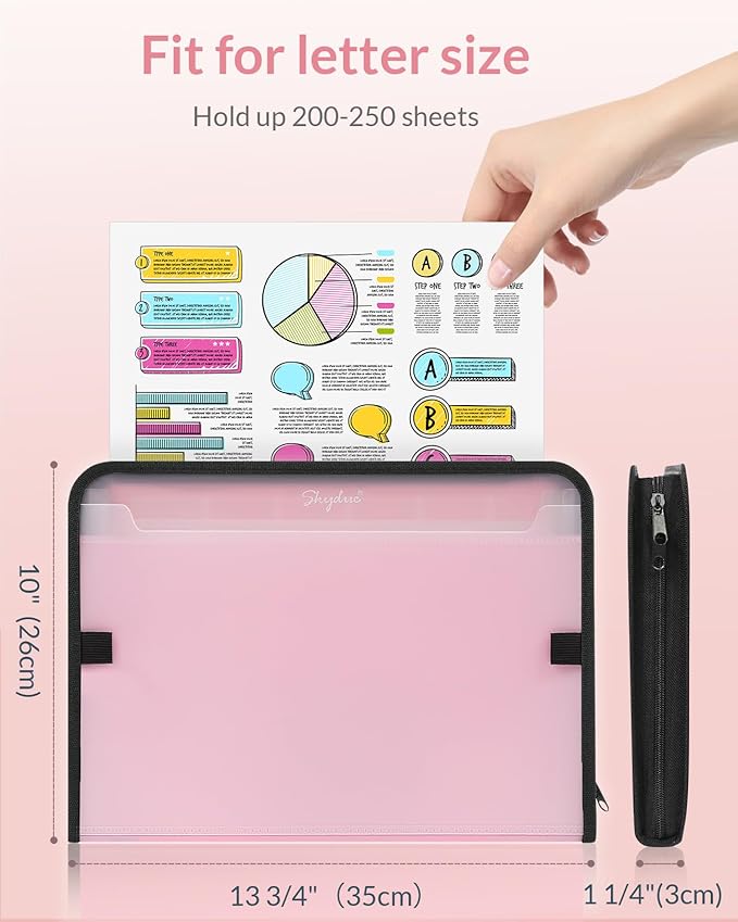 SKYDUE Accordion File Organizer, 7 Pocket Expanding File Folder with Front Pocket, Letter Size, Important Document Organizer with Double Zipper,Travel Folder, School Office Supplies