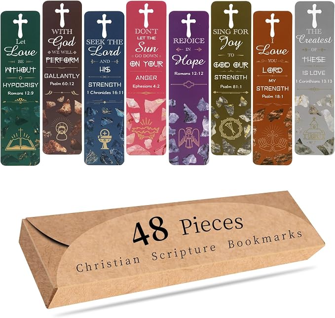 XXINMOH 48 Pieces Bible Bookmarks with Hollow Cross Christian Scripture Bookmark, Inspirational Book Markers Religious Bookmarks Reading Scripture for Reading Lover, Men, Women, Church Gifts