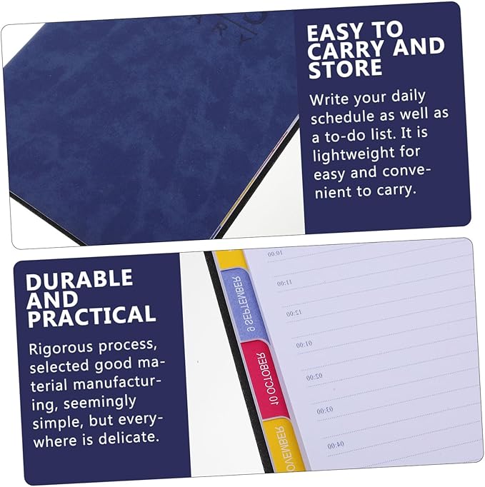 Lurrose 2024 English Calendar Notebook 365-Day Portable Planner Dividers for Daily Scheduling Office Use and Academic Planning