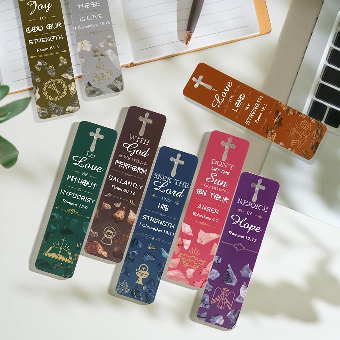 XXINMOH 48 Pieces Bible Bookmarks with Hollow Cross Christian Scripture Bookmark, Inspirational Book Markers Religious Bookmarks Reading Scripture for Reading Lover, Men, Women, Church Gifts