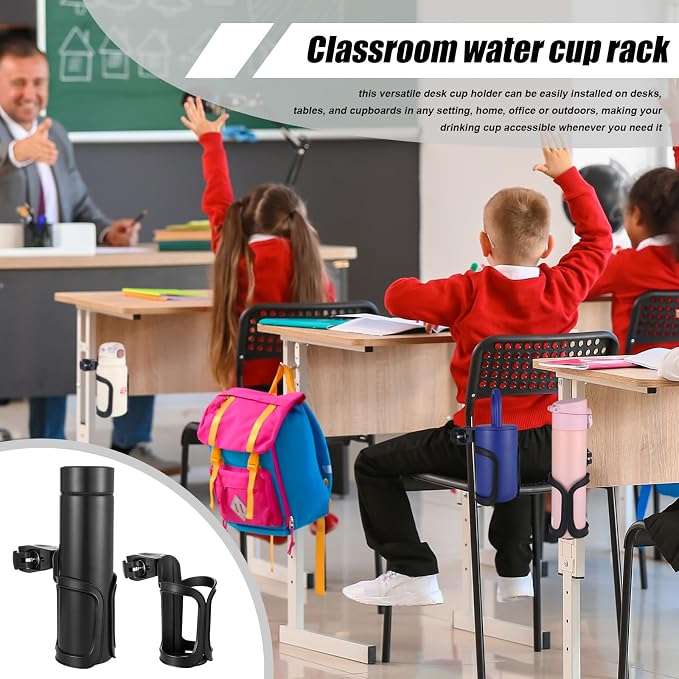 12 Pcs Water Bottle Holder Anti-Spill 360° Rotating for Desk Chair Classroom Office, Chair Pocket Attachment Back to School Gift Cup Organizer for Coffee Drinks