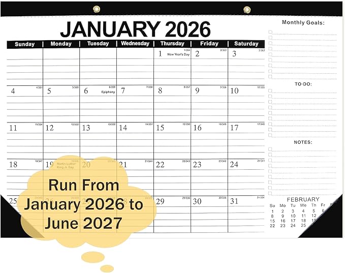 Desk Calendar 2026, Wall Desktop Calendars 2026-2027, 18 Month from Jan 2026 - Jun 2027 Large Desk Calendar 17x12 IN, Black Calendars Months Planner Organizer for Home Office Teacher School Supplies