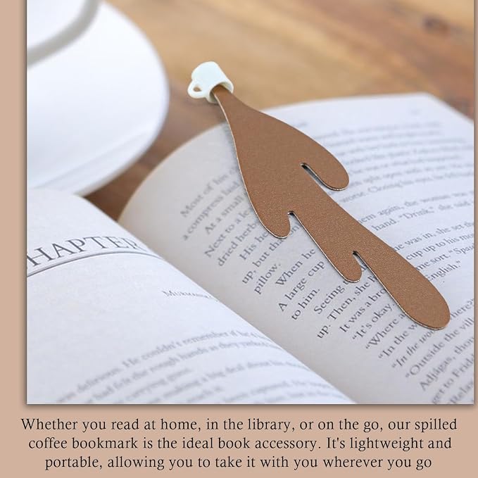 Coffee Bookmark, Spilled Coffee Bookmark Coffee Cup Craft Faux Leather for Book and Coffee Lovers, Bookworm Women Men