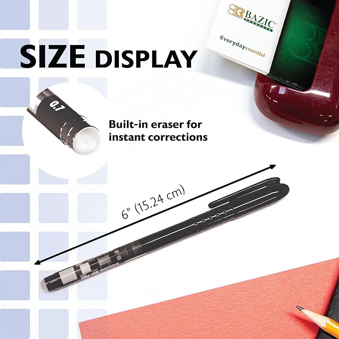 BAZIC PRODUCTS Frizz Erasable Gel Pens, 0.7mm Medium Point, Black Ink, Smooth Writing & Drawing Planner, 2 Per Pack, 1-Pack