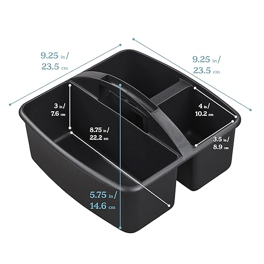 ECR4Kids 3-Compartment Small Plastic Caddy, Multipurpose Organization, Black, 6-Pack
