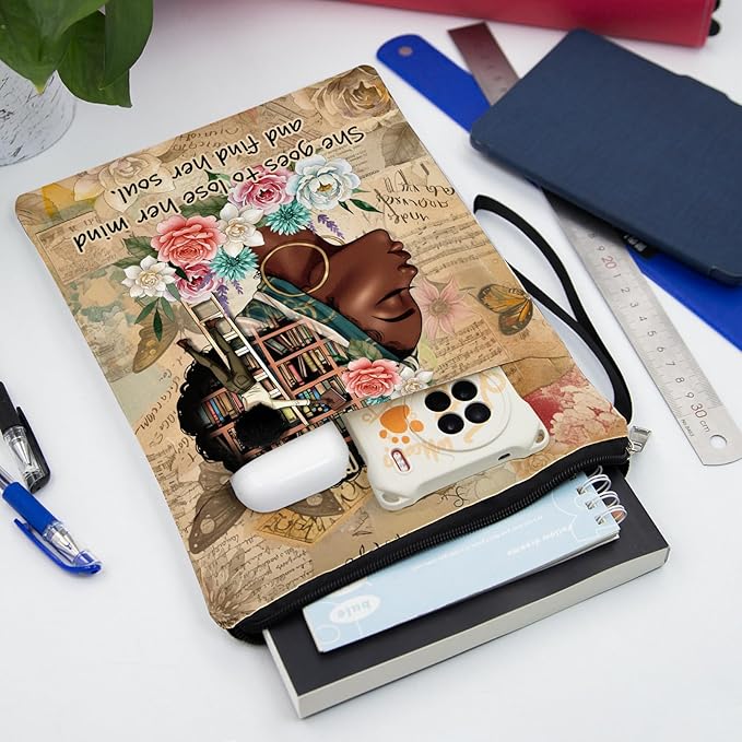 Black Girl Book Sleeve with Zipper, Book Sleeve Gifts for Book Lovers, Book Cover for Girls Women, Book Covers for Paperbacks, Gifts for Birthday 11.2x8.3 inch