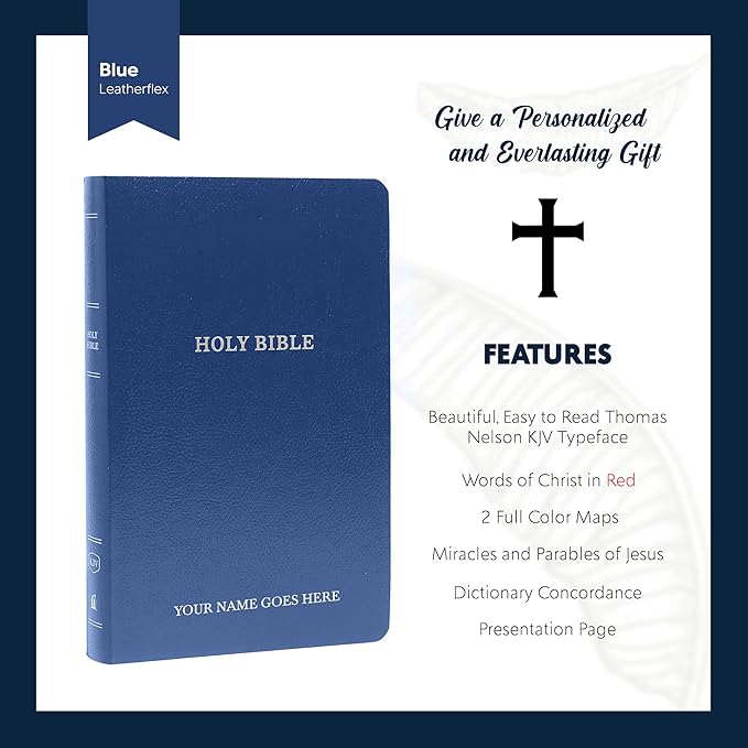 Personalized KJV Bible Faux Leather Bible Small Print Economy Bible with Custom Name at The Lower Right Side & Red-Highlighted Verses, Custom Gift for Christian Celebrations (Blue)