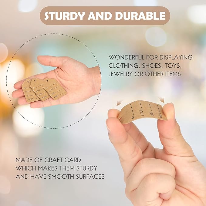 jijAcraft 1000Pcs Price Tags, Brown Clothing Tag for Retail, Small Kraft Paper Tags for Labeling Price, Size, Number, Writable Price Hangtag for Business Supplies Selling Jewlry, Clothes (2" X 1.3")