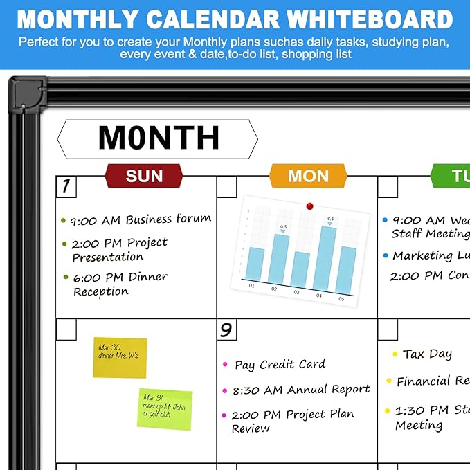 Large Dry Erase Calendar for Wall 72" x 40", Monthly Calendar Whiteboard with Black Aluminum Frame for Home School and Office Organization