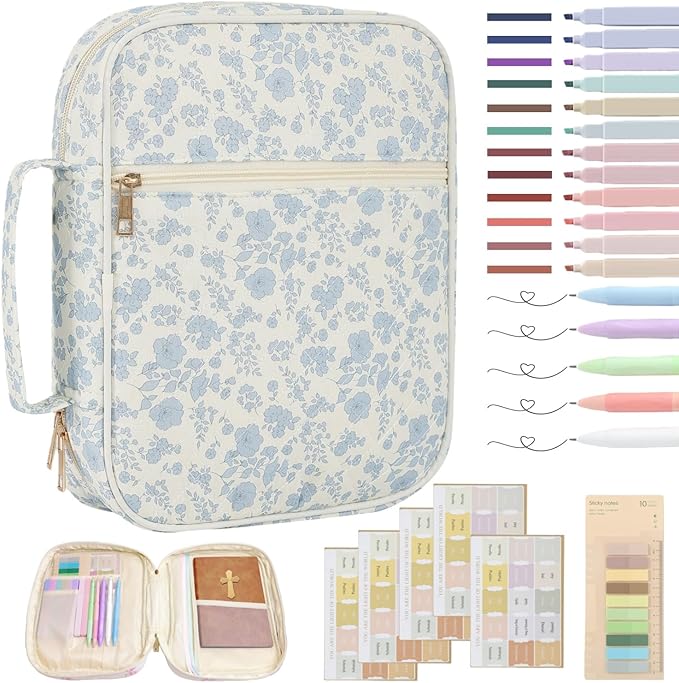 Bible Cover Case for Women Large Bible Cover Bag Bible Study Supplies Accessories Handle Quilted Bible Carrying Case for Girls Christian Gifts for Women