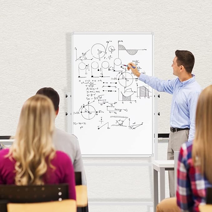 White Board Dry Erase Board with Stand 36" X 24", Mobile Whiteboard with Stands, Double-Sided & Height Adjustable Rolling Magnetic Whiteboard On Wheels, Portable Stand Up White Board