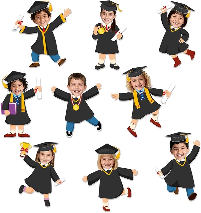 FYSUIMU 90 Pcs Graduation Hat Gown Cutout 2026 Graduation Bulletin Board Decoration Black Grad DIY Craft Photo Cutout Classroom Decor for Kindergarten Preschool Party Favor Supply
