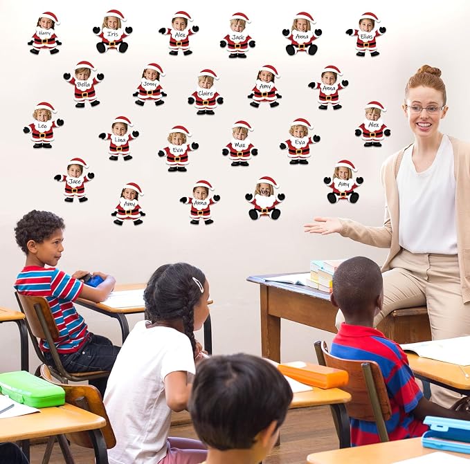60Pcs Christmas Santa Claus Cutouts Bulletin Board Decoration Christmas Santa Claus DIY Photo Craft Cutouts Xmas Holiday Classroom Supplies for Teacher Student Party School Home Chalkboard Wall Decor