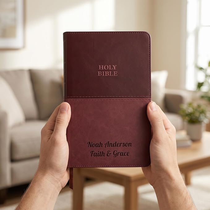 Printualist Personalized KJV Value Thinline Holy Bible with Name Engraved, Red Letter King James Version, Faux Leather Brown Cover, Custom Gift Bible for Christian Celebrations