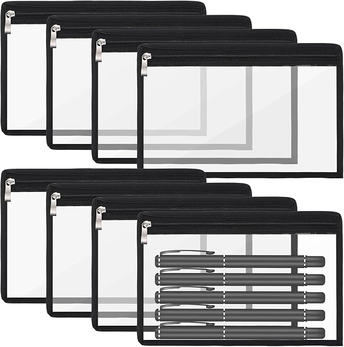Yolev 8 Pack Clear Zipper Pouches PVC Waterproof Envelopes Clear Zipper Bags Folder Storage Pouch Multi Purpose Pouch Document File Organization Bags, Office Supplies