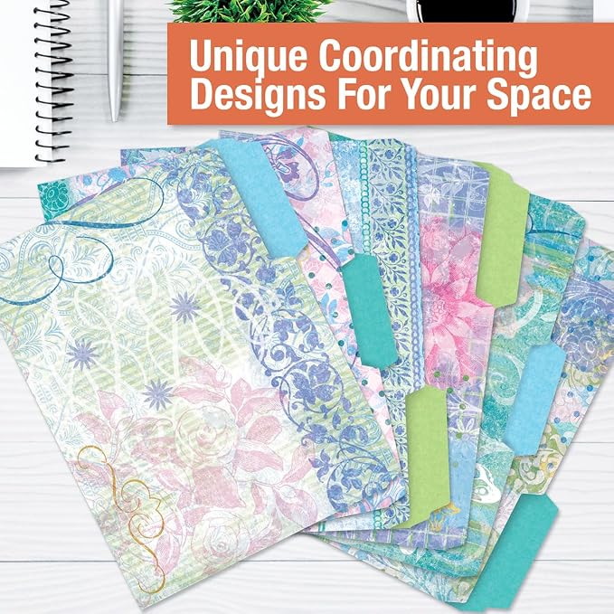 Current Floral Fun File Folders Value Pack - Bulk Set of 24, 6 Pretty Decorative Designs, 1/3 Cut Tabs, Heavy-Duty Paper Stock, Office Supplies for Home & Work, 9-½” x 11-¾” Letter Size