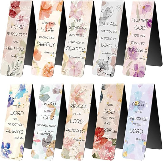 Bible Verse Magnetic Bookmarks, Style D | 10 Pieces, Inspirational Scripture, For Women Men, Christian Religious, Church & Office Supplies