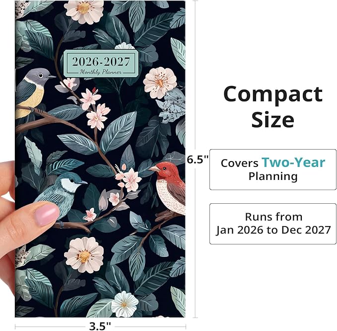 Pocket Calendar 2026-2027 for Purse, Two Year Monthly Planner Pocket Size, Jan 2026 to Dec 2027 Monthly Planner Small Size (6.5" x 3.5") - Twilight Serenade