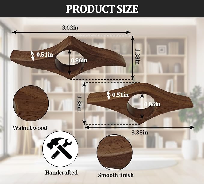Thumb Book Page Holder, 2pcs Handmade Natural Walnut Thumb Bookmark, Book Opener Holder, Wood Page Clips, Smooth Finish Wood Reading Accessory, Perfect for Readers, Book Lovers, Bookworm (Walnut wood)